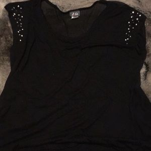 Dots black sheer back embellished sleeve top